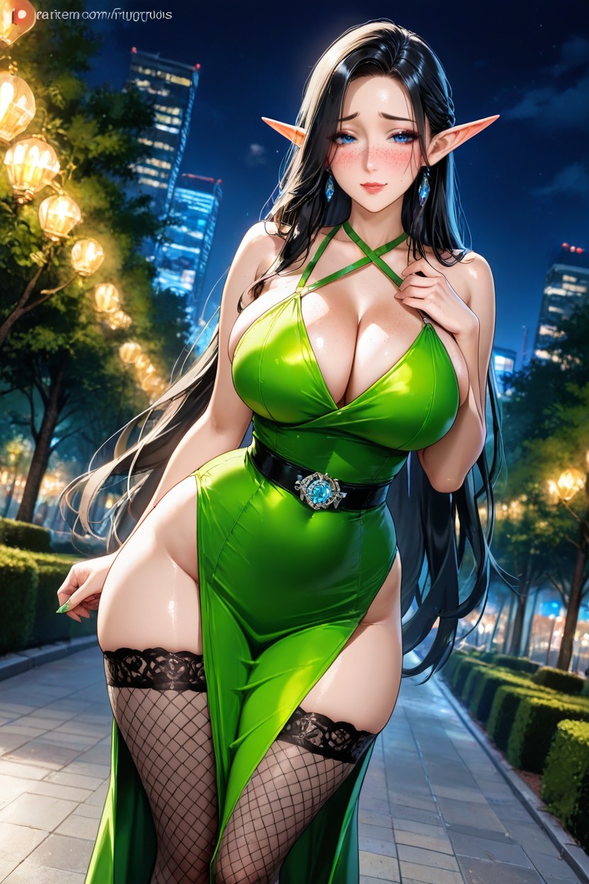 Elf, Skinny, Black Fishnet Stockings Hentai AI Porn
