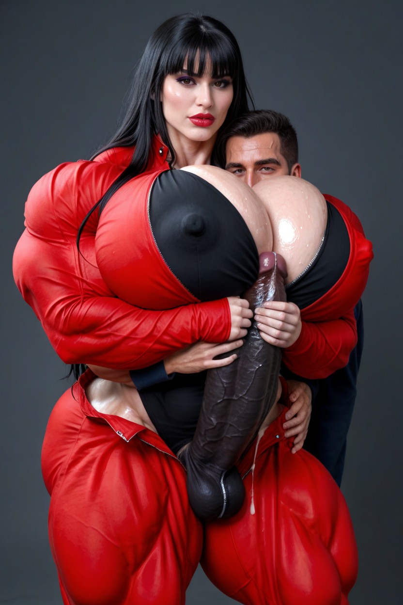 Futa Hugging A Man, Formfitting Clothes, Tall Shemale AI Porn