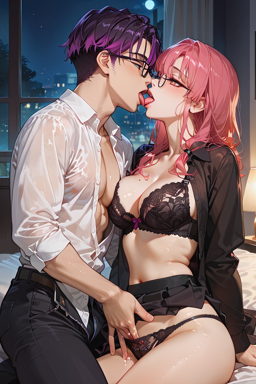 Pink Hair, Duo, Dick Out Hentai AI Porn