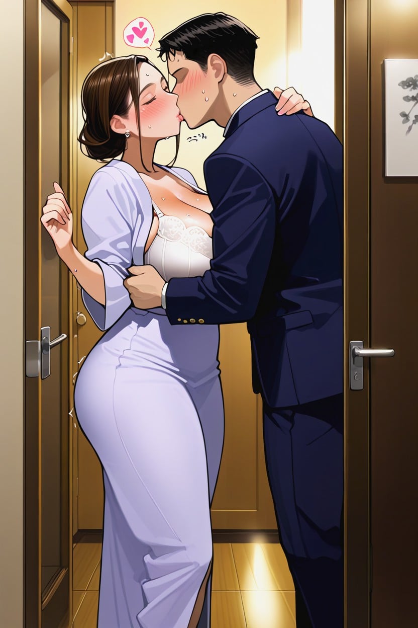 18+, Tight Bra, In The Background White Skinned Male Hentai AI Porn