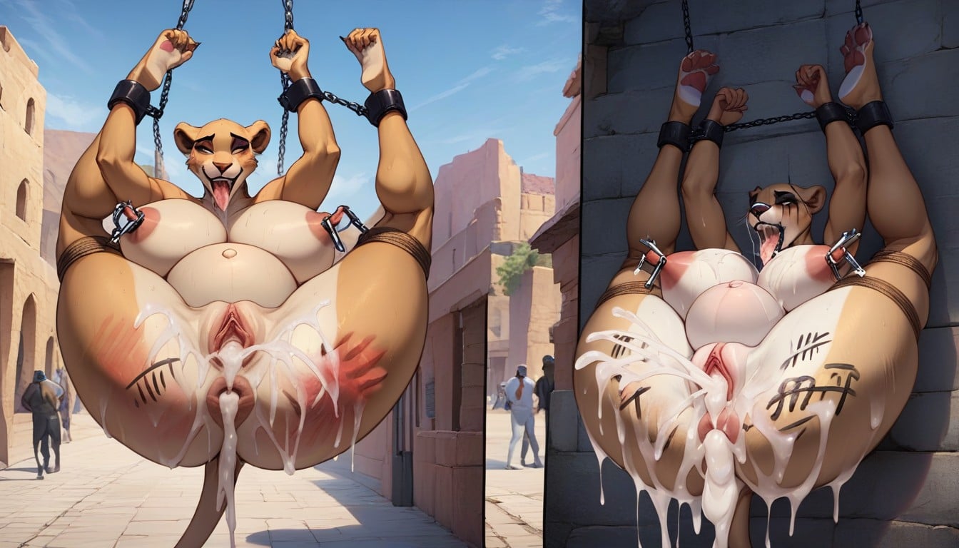 Belly Bulge Ahegao Face, Chains Pulling Nipples, Exposed Breasts Furry AI Porn