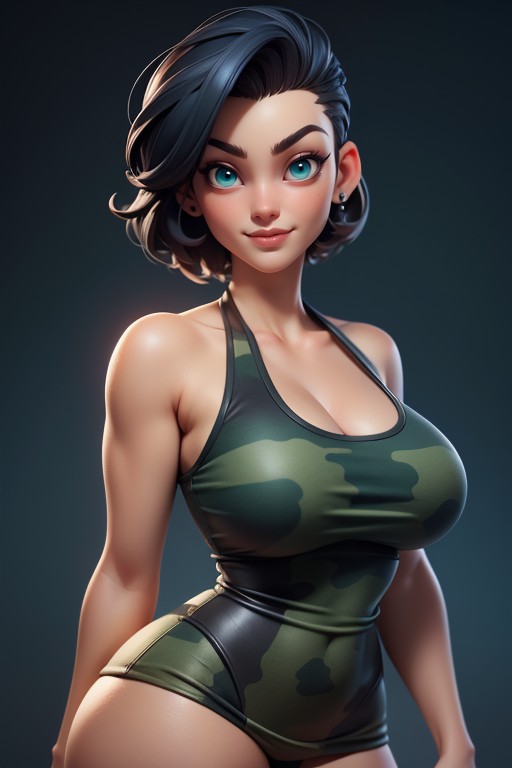 Sexy Woman, No Hair At The Back Of Her Head, Black Hair In A Mohawk Hair Style On Bald Head Hentai AI Porn