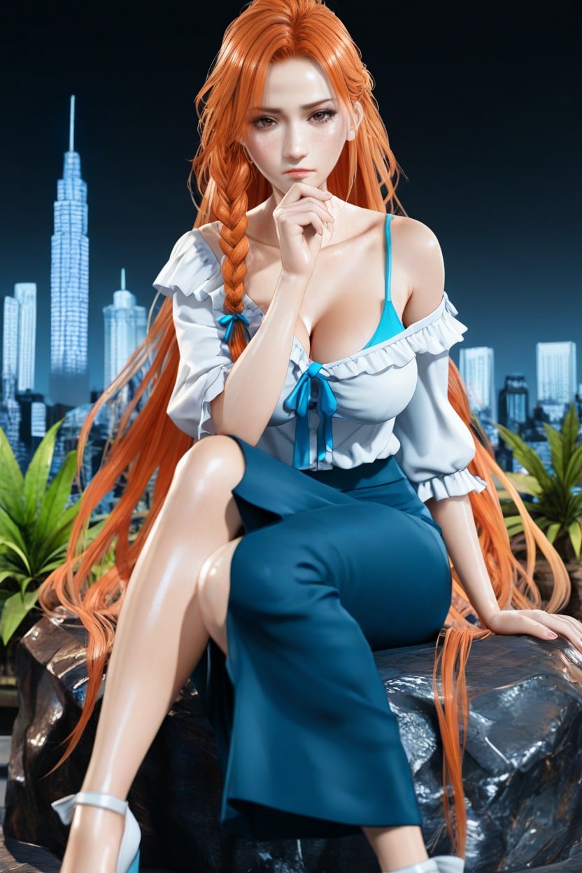 Lush Breasts, Skin Details, Skyline Background AI Porn