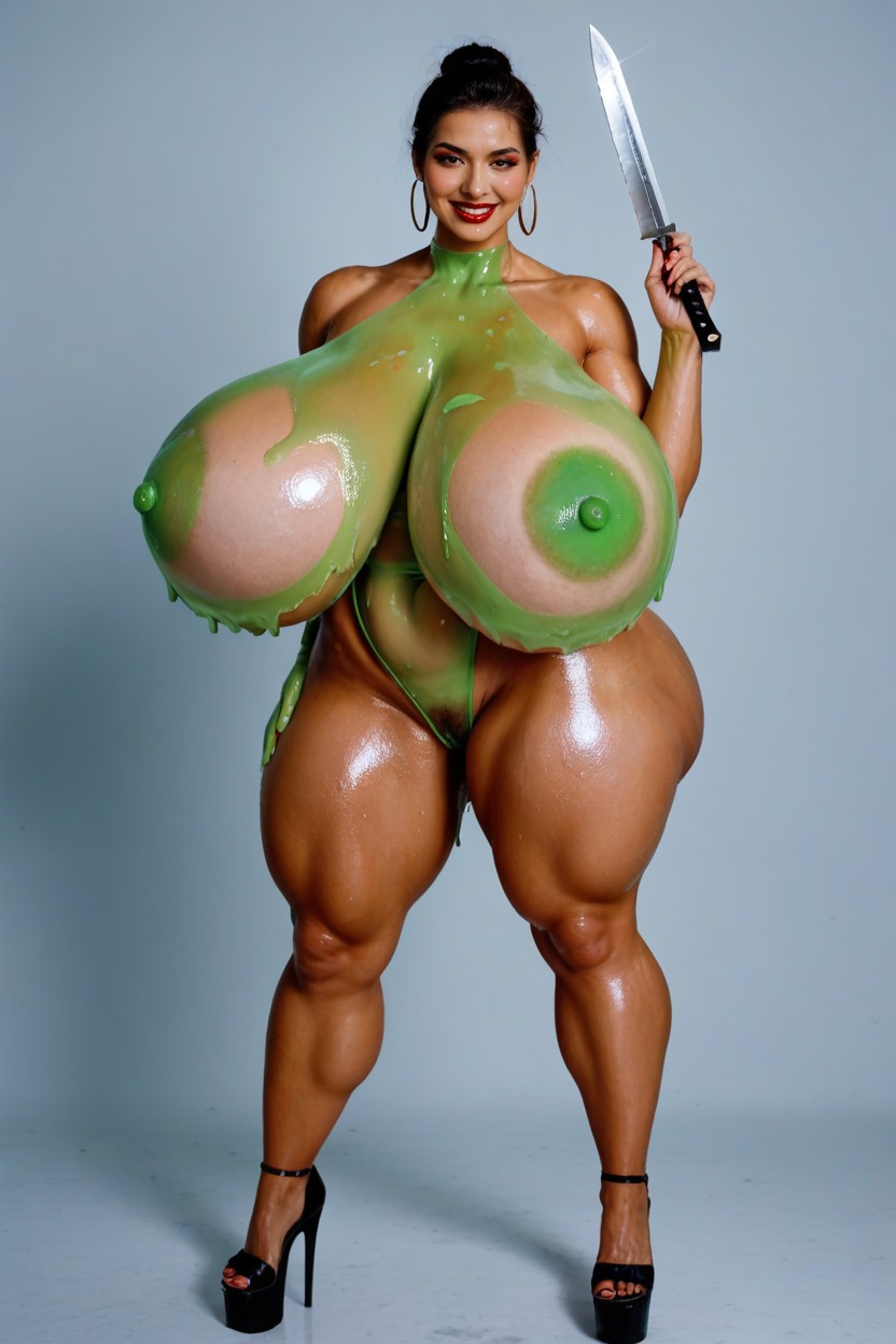 Obese, Slime On Ass, Blue Buldging Varicose Veins On Breasts AI Porn