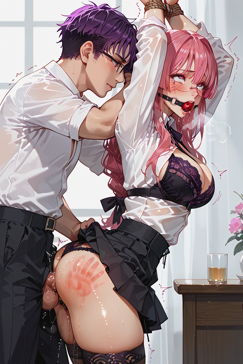 Drool, Unbuttoned Shirt, Ball Gag Hentai AI Porn