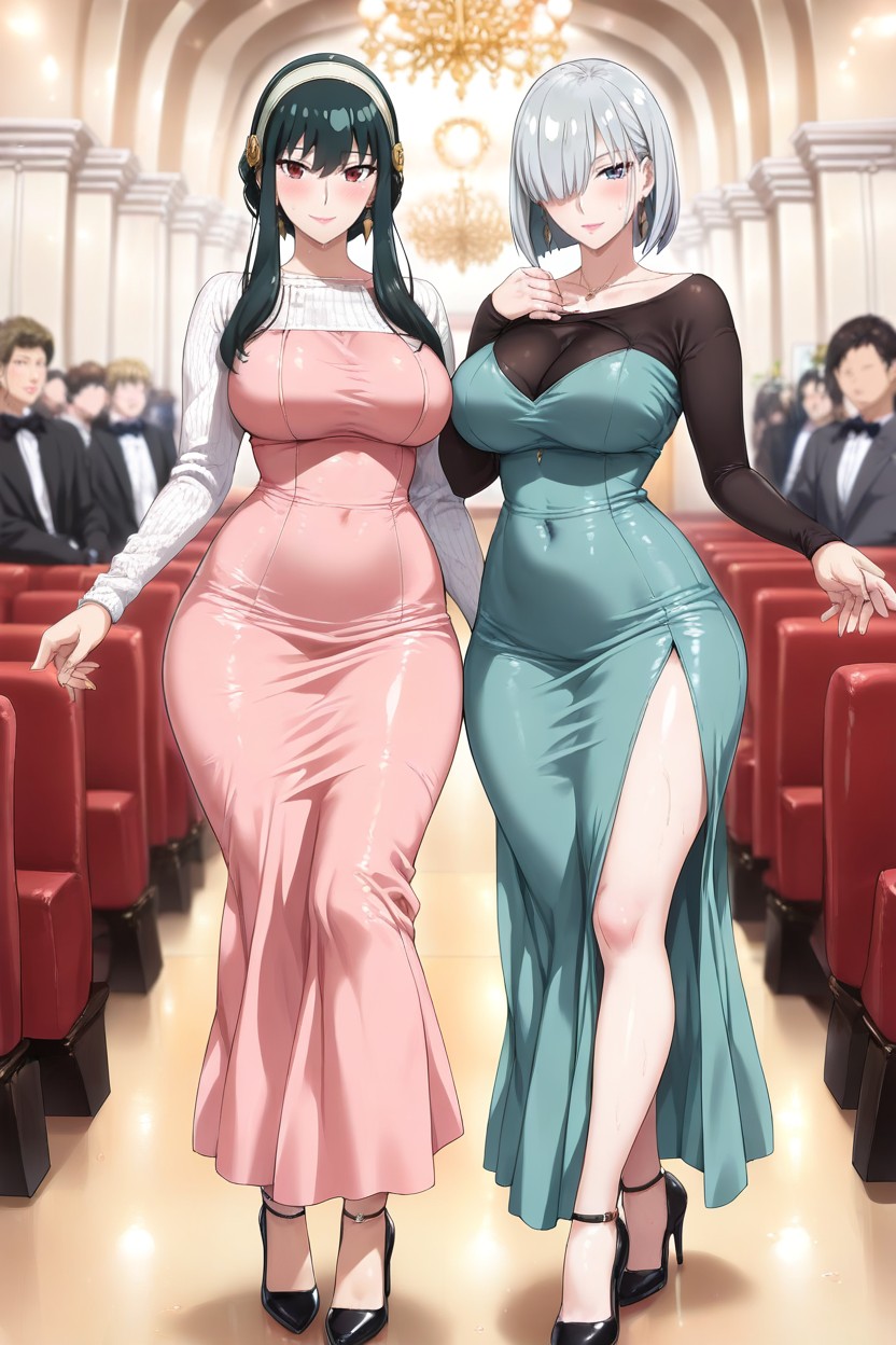 High-necked Dress, Black Heels, 2 People Hentai AI Porn