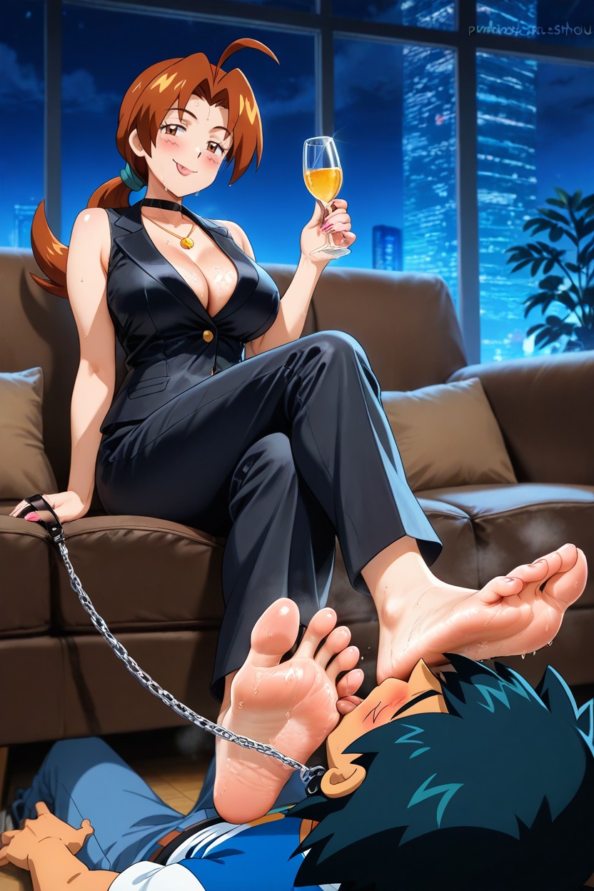 The Leash Was Attached To Ash Ketchum, She Laughs Out Loud, 2 People Hentai AI Porn