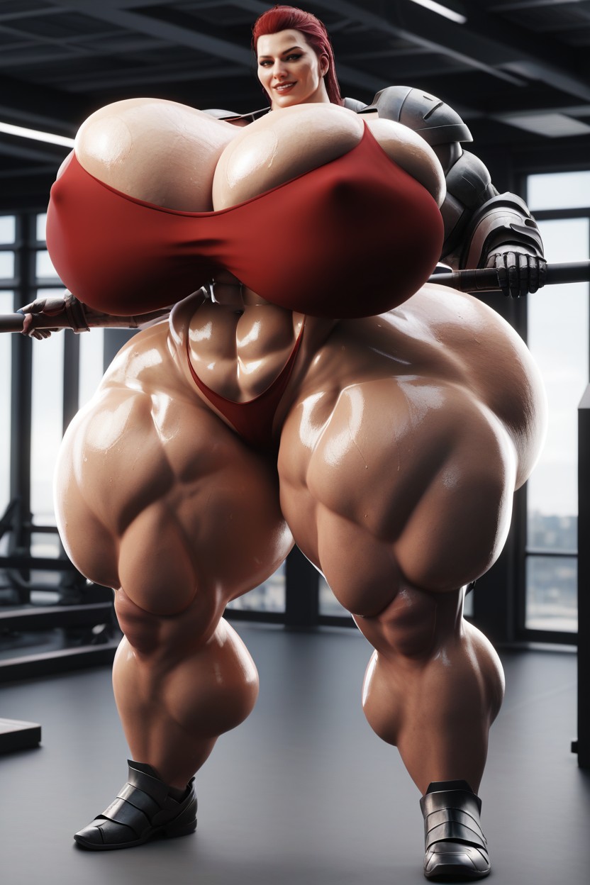 Sweaty Thick Ass, Red Sport Bra, Breast Expansion AI Porn