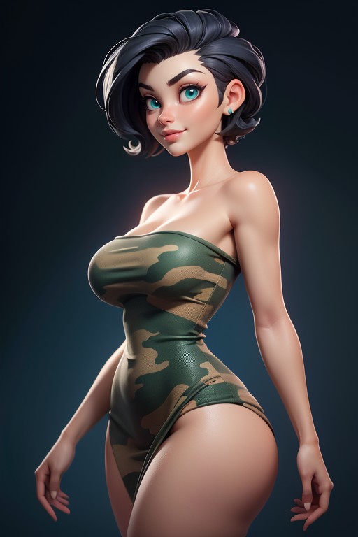 Blue Eyes, No Hair At The Back Of Her Head, Bald On The Sides Hentai AI Porn