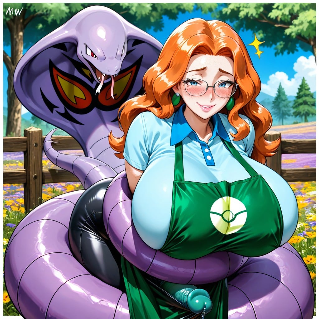 Arbok's Tail Is Under Woman's Clothing, Porcelain Skin, Gigantic Perfect Boobs Hentai AI Porn
