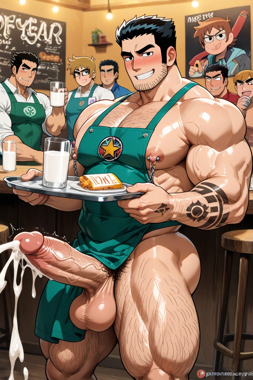 Many Men Grabbind His Pecs, Lucas Lee From Scott Pilgrim, Cock Straigth Up ゲイAIポルノ