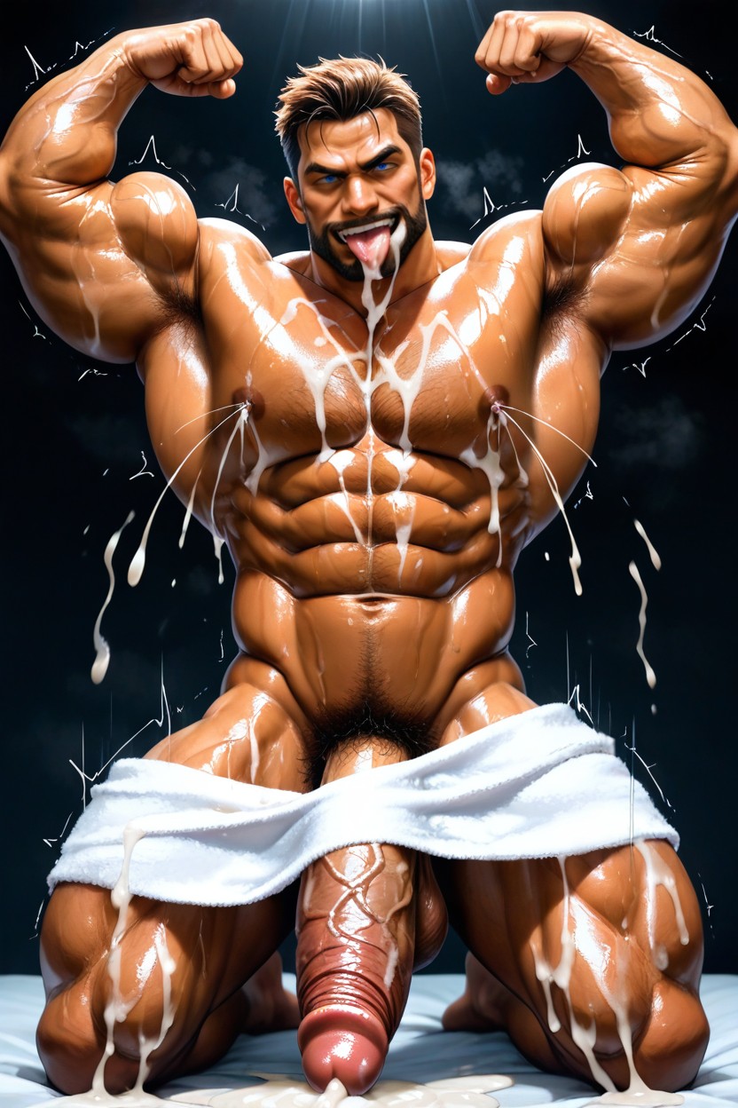On White Towel, Nonstop Cum Coming Out Of Penis, Ejaculating Semen In Air Porno IA Gay