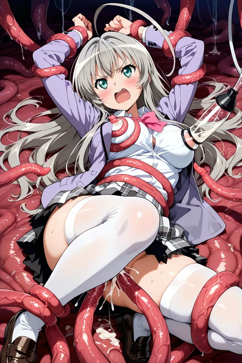 Tentacles Grab The Thigh, Laying, Purple Jacket Hentai AI Porn