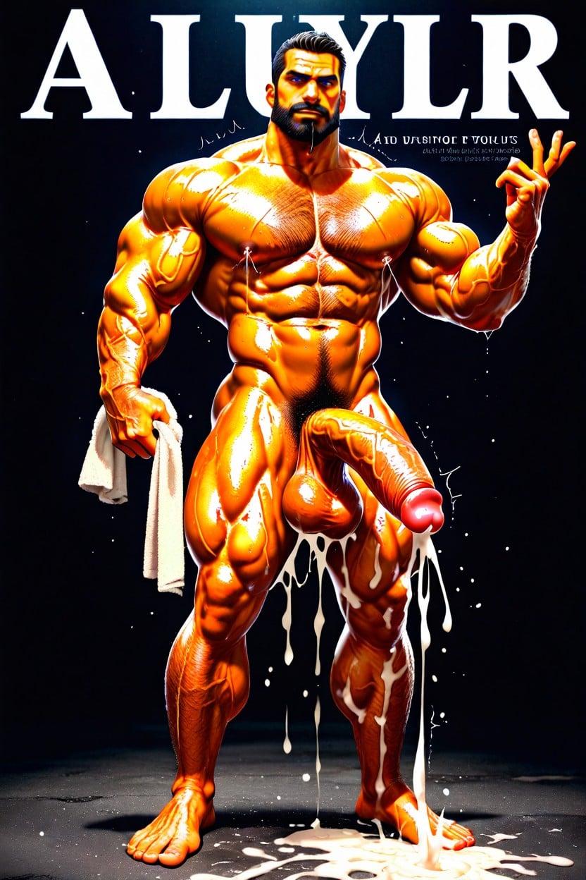 One Hand Up And One Hand Holding Penis, Bright Light On Body, Cum On Abs AI Gay Porn