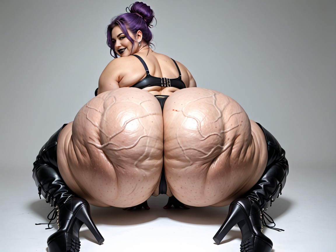 Smug Expression, Bulging Varicose Tit Veins, Purple Hair BBW AI Porn