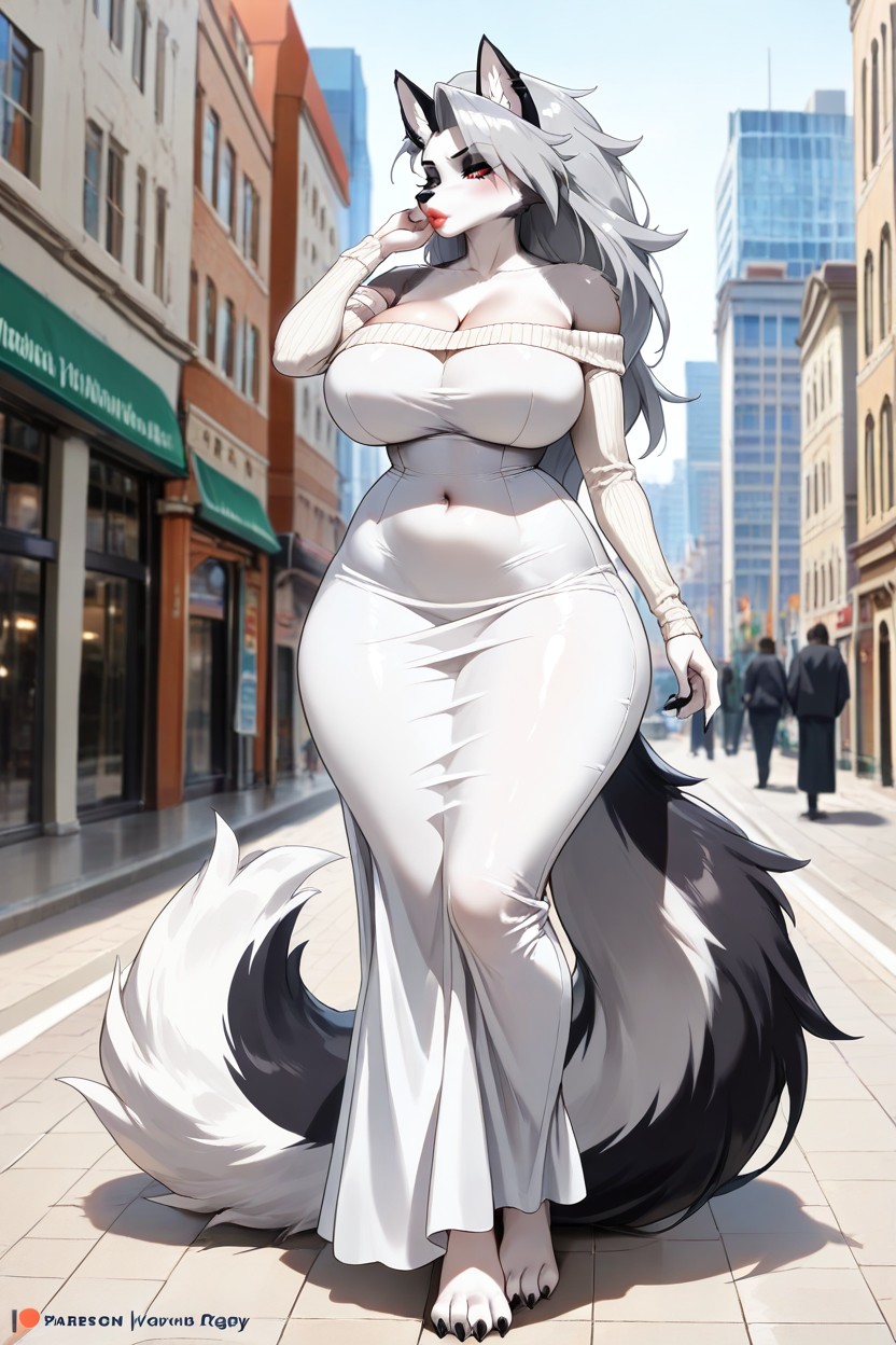 Round Breasts, Off-the-shoulder, Closed Neck Dress Hentai AI Porn