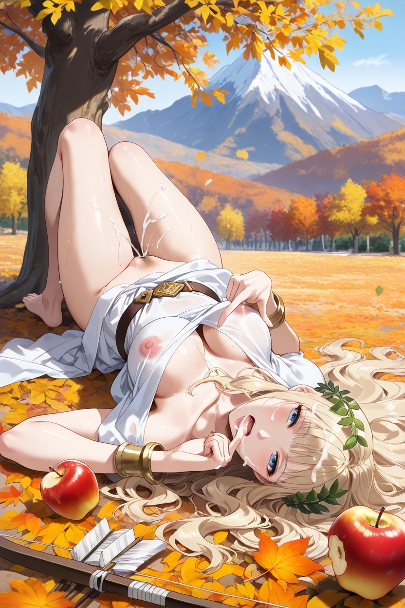 Fallen Orange And Yellow Leaves, Autumn, Hand Covered In White Cum Hentai AI Porn
