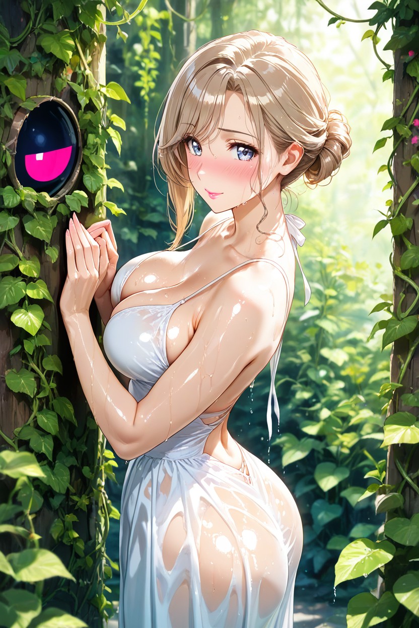 Light Brown Hair, Side Swept Hairstyle, Long Hourglass Figure AI Porn