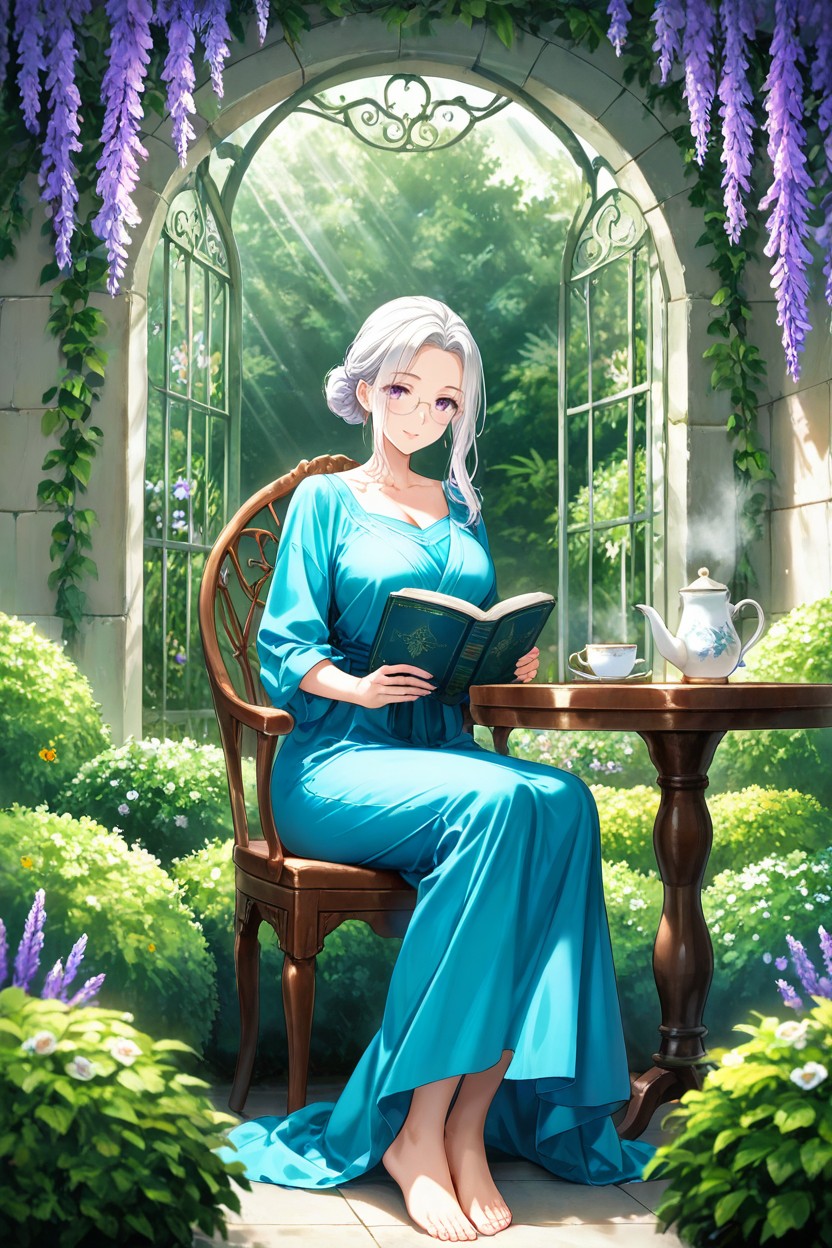 Lavender Eyes, Steam Is Rising From The Tea, Volumetric Lighting Hentai AI Porn