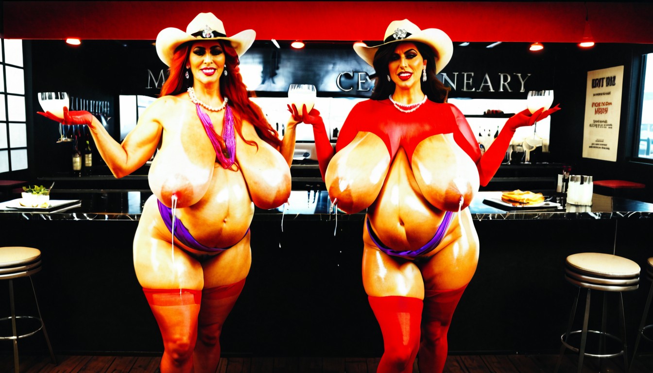 Restaurant, Hyper Colossal Breasts, Full Body AI Porn