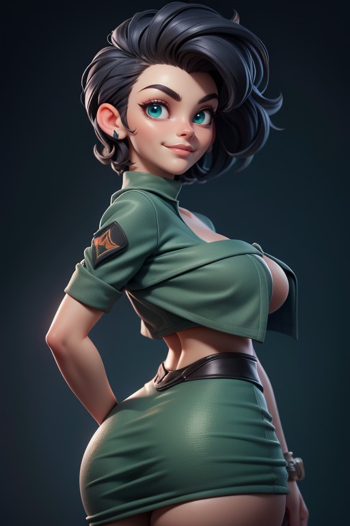Large Breasts, No Hair At The Back Of Her Head, Pixie Cut Hentai AI Porn