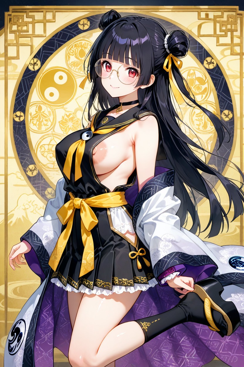 Odango Hair, Black Choker With White Lace, Hair Buns Two Side Buns Hentai AI Porn