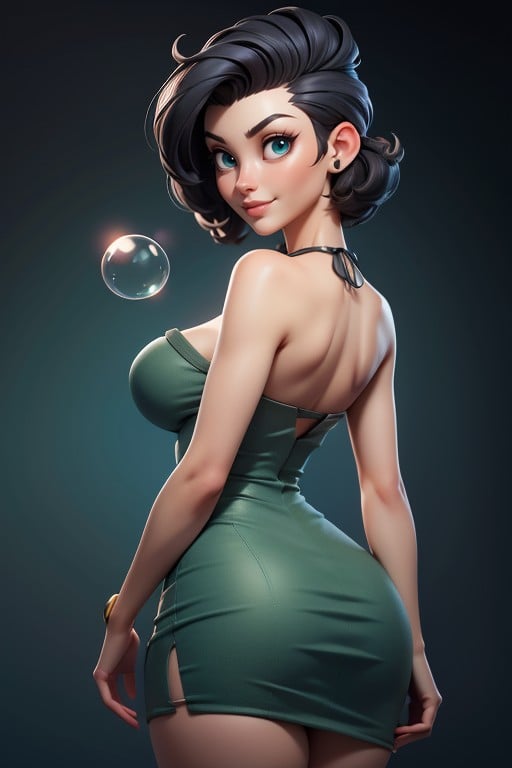 No Hair At The Back Of Her Head, Thick And Curvy Body, Rear View Of Massive Ass Bubble Shaped Ass Hentai AI Porn