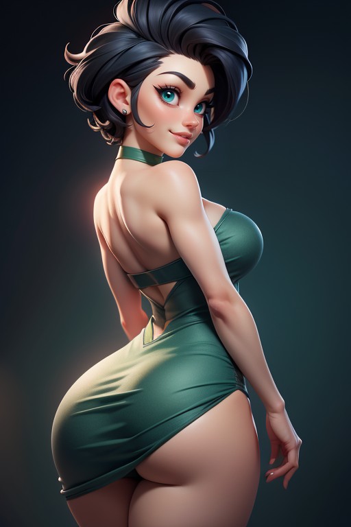 No Hair At The Back Of Her Head, Black Hair In A Mohawk Hair Style, Sexy Smile Hentai AI Porn