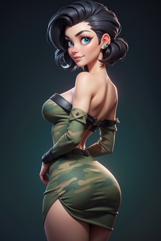 Sexy Confident Smirk Expression, Black Hair In A Mohawk Hair Style, Mini Skirt Hentai AI Porn