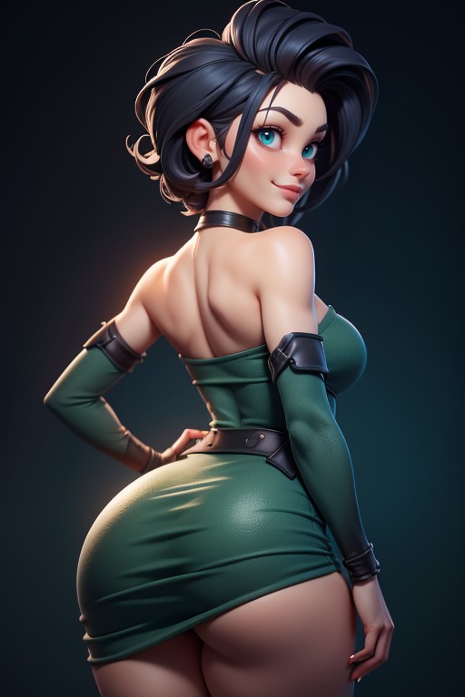 Correct Body Proportions, Green Military Camouflage Dress, Blue Eyes Hentai AI Porn
