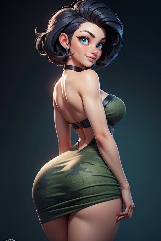 No Hair At The Back Of Her Head, Thick And Curvy Body, Blue Eyes Hentai AI Porn