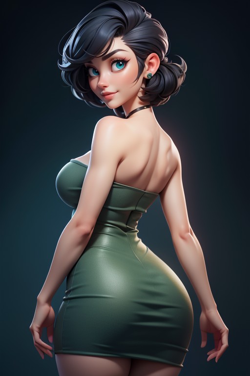 Green Military Camouflage Dress, Thick And Curvy Body, Curvy Hips Hentai AI Porn