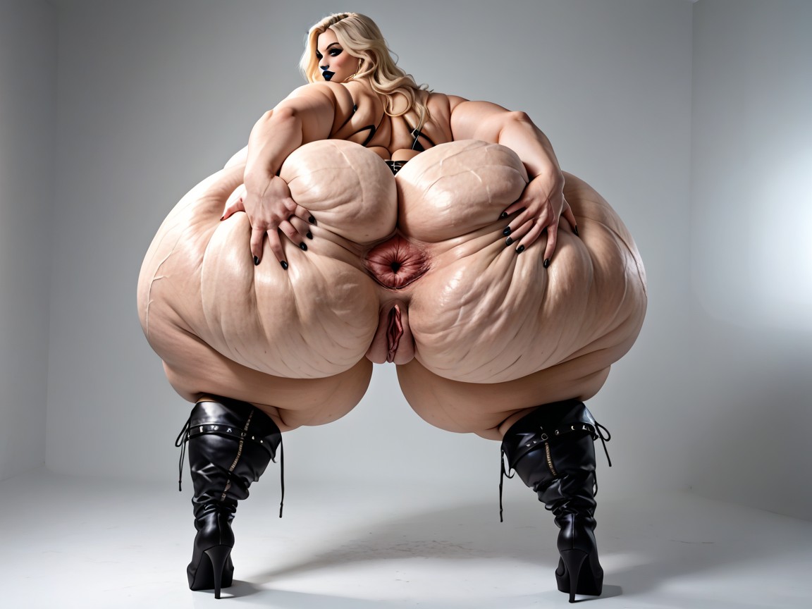 Vascular, Add Extreme Hyper Cellulitis To Entire Surface Area Of Body, Impossibly Disproportionate Pawg Shape Thighs BBW AI Porn