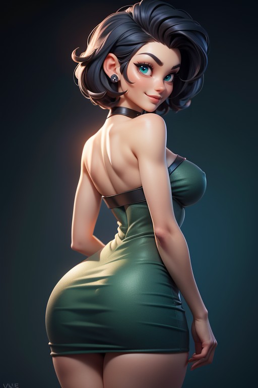 Black Hair In A Mohawk Hair Style, No Hair At The Back Of Her Head, Bald On The Sides Hentai AI Porn
