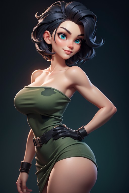 Curvy Hips, No Hair At The Back Of Her Head, Sexy Confident Smirk Expression Hentai AI Porn
