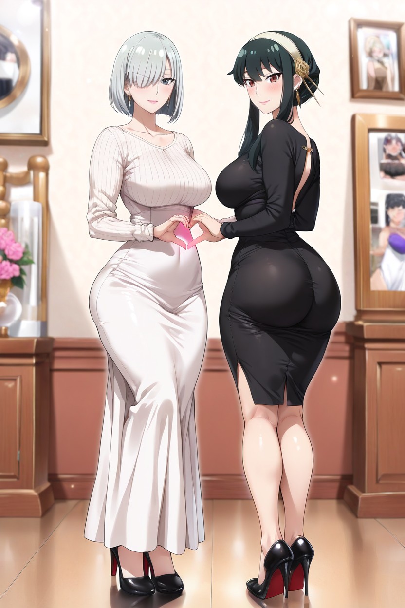 Black Heels, Dress, Long-sleeved Dress Hentai AI Porn
