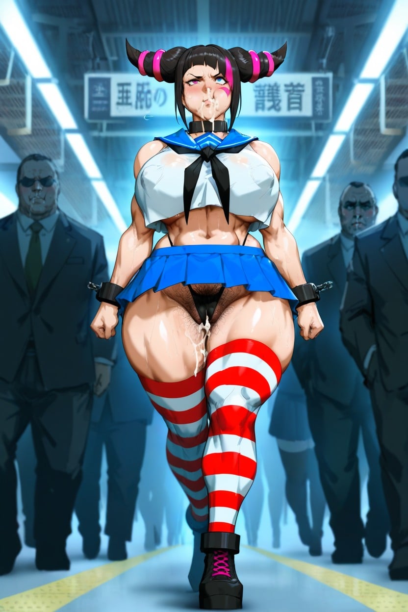 Shiny Skin, Hyper Hairy Pussy, Blue Miniskirt Hentai AI Porn