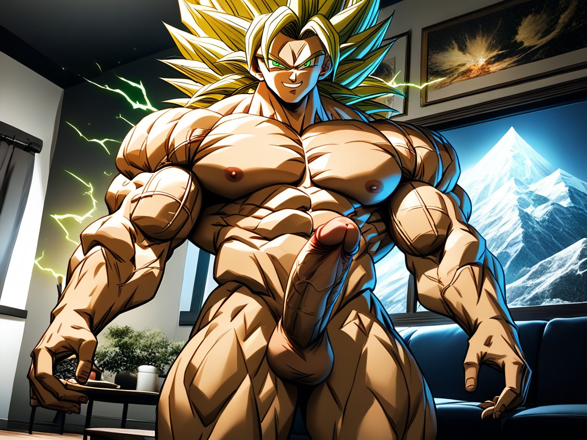 Glowing Green Eyes, Extremely Muscular, Fireplace Hentai AI Porn