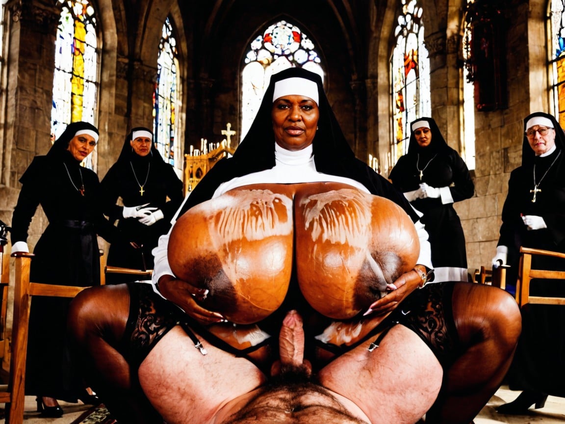 Full Body, Nun, Grey Curly Afro Ebony AI Porn