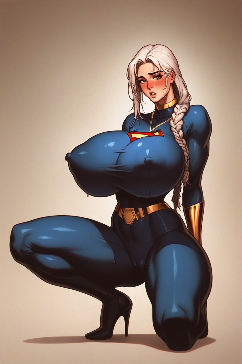 Exaggerated Round Cleavage, Ultra Detailed Face, White Hair AI Porn