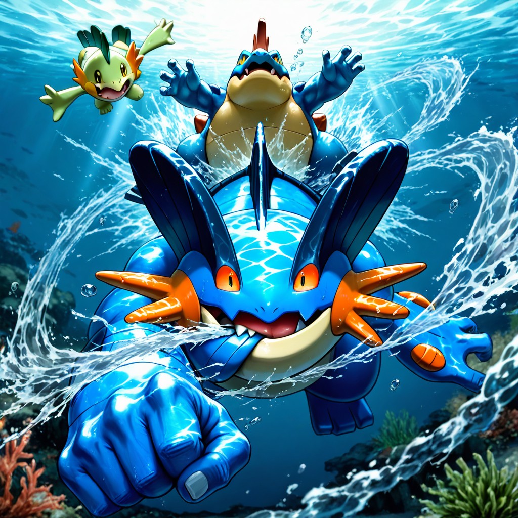 Swampert, Fist Connecting With Croconaw's Jaw, Murky Lake Water Hentai AI Porn