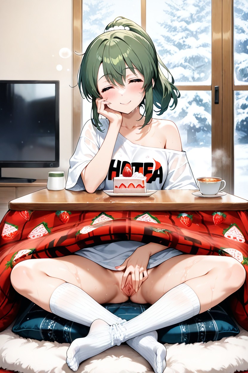 18+, Hand Inside Pussy Under Kotatsu, Detailed Room Hentai AI Porn
