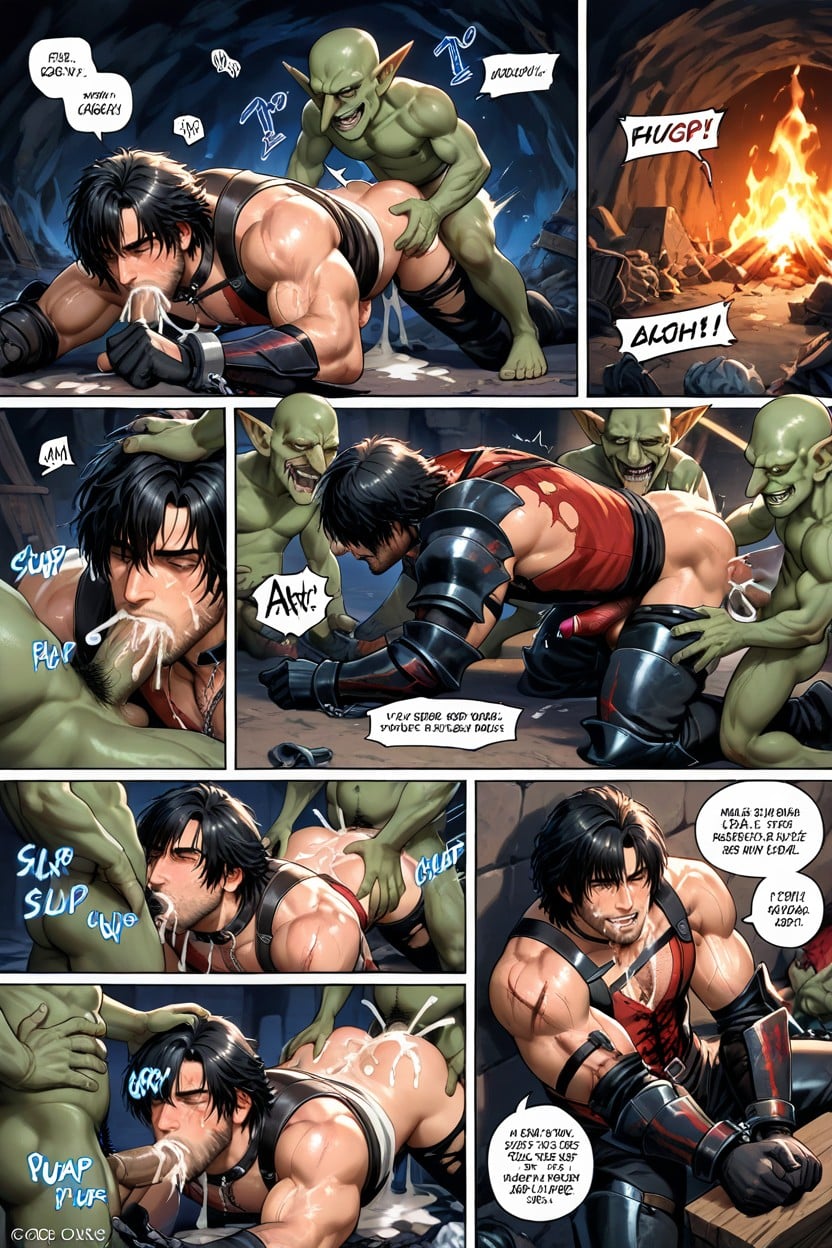 Muscular Masculine Clive Rosfield, Thick Cum, One Guy Gets Fucked By Several Muscular Goblins Porno IA Gay