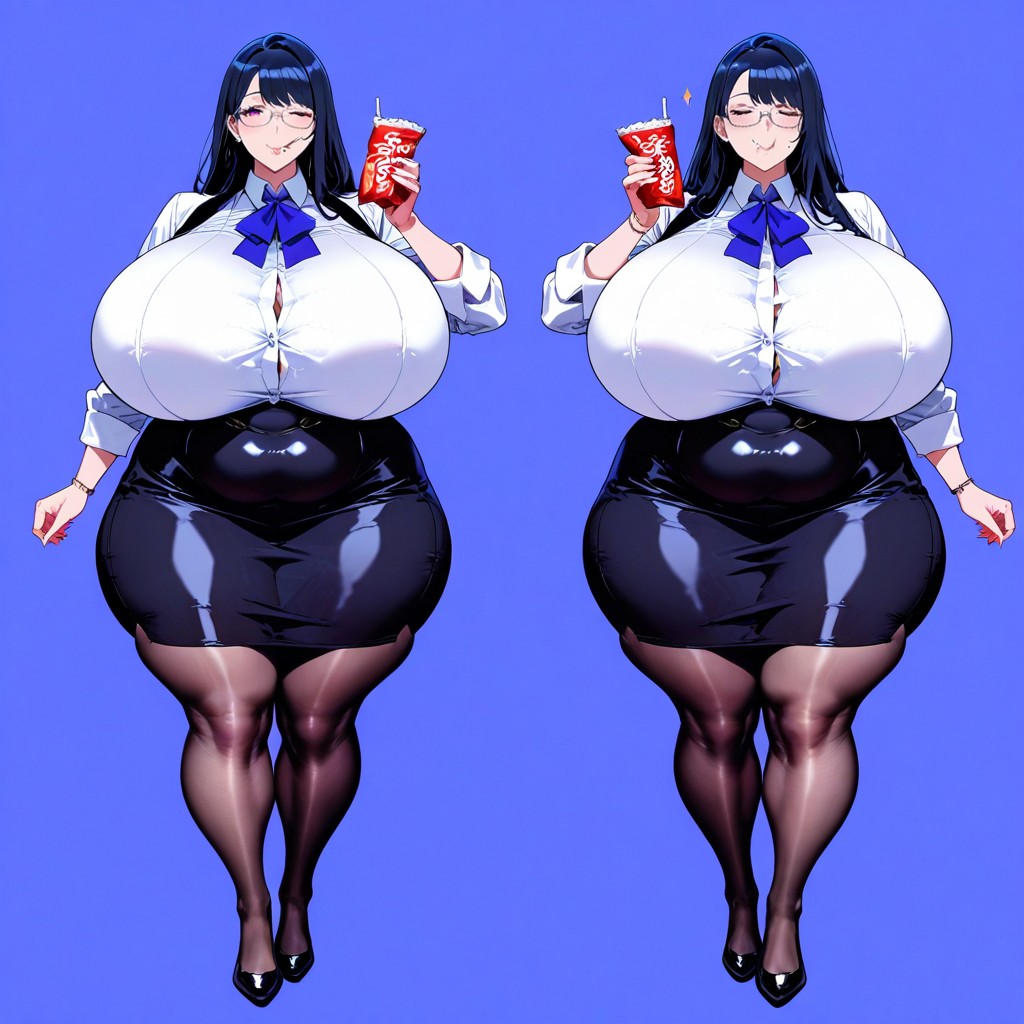 18+, Standing Eating Snacks At The Office, Thick Wide Hips Hentai AI Porn