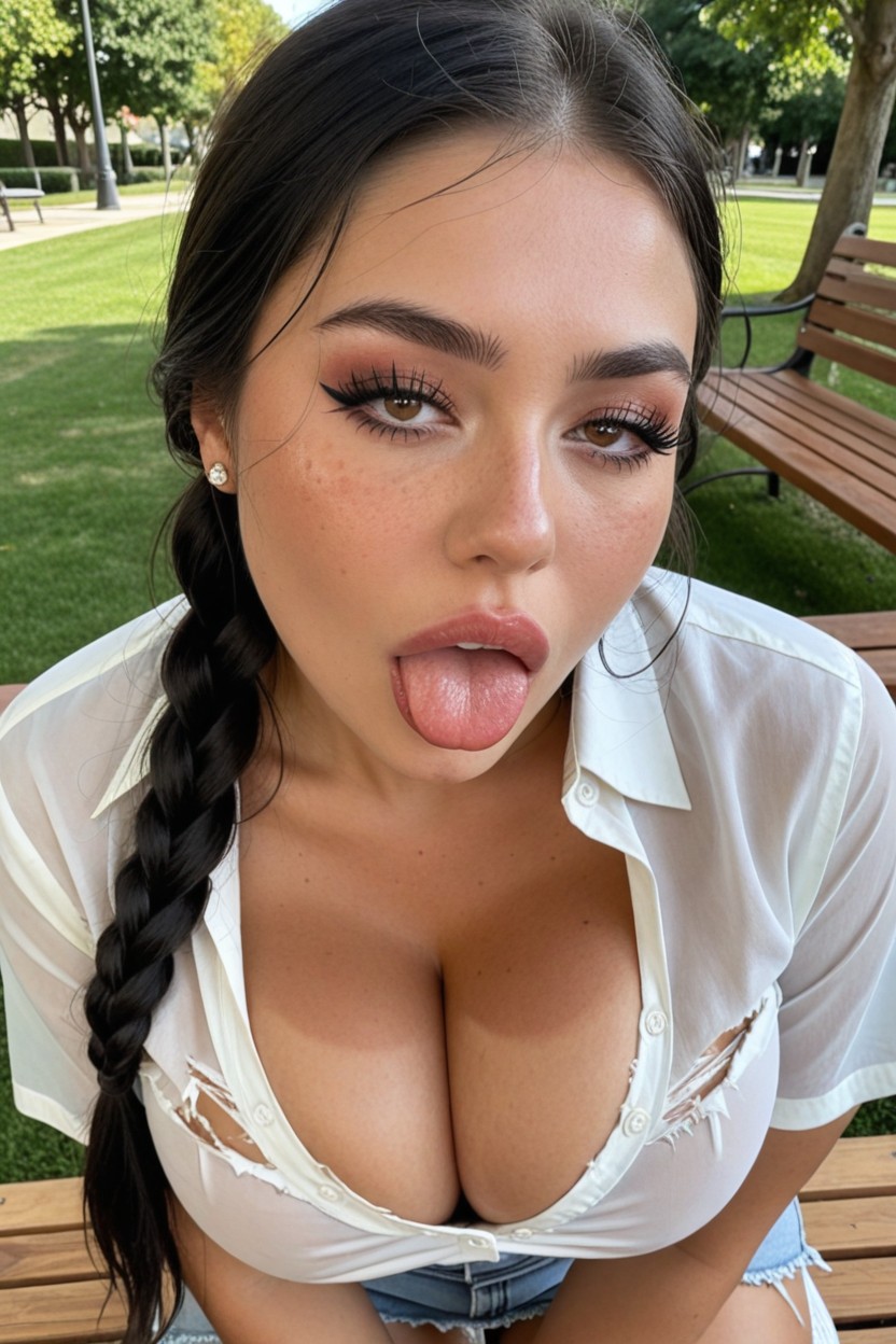 Cleavage, Big Mouth, Tongue Out AI Porn