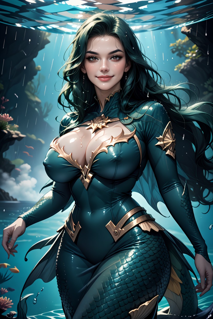 A Fantasy World Of An Underwater Kingdom, Waist, Wet Detailed Skin AI Porn