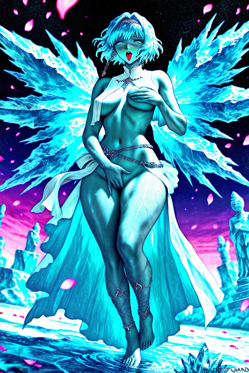 Ice Cherry Trees, Ice Torri Gate, No Organic Humans AI Porn
