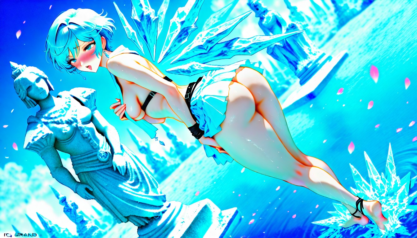 Ice Stone Garden Pond, Full Body, Japanese Fundashi Himation Skirt AI Porn
