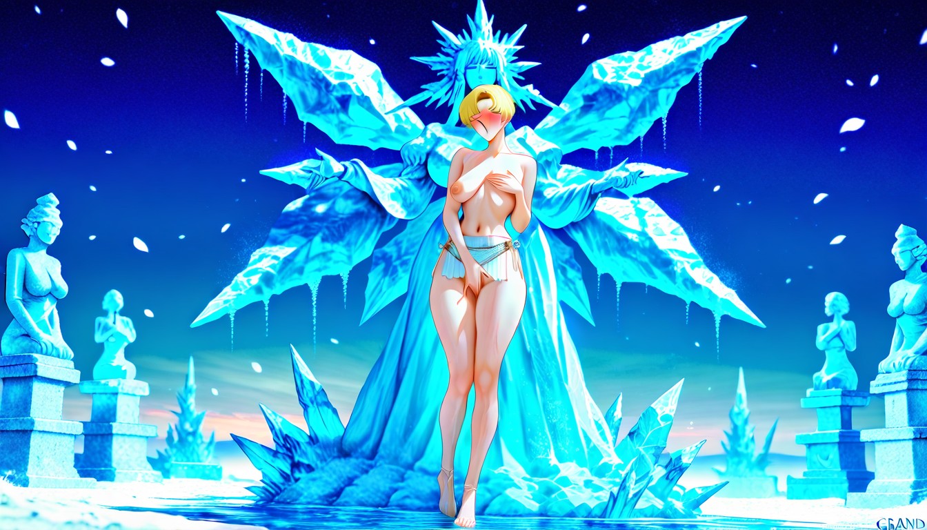 No Organic Humans, Small Breasts, Sculpture Wearing Japanese Breast Curtains AI Porn