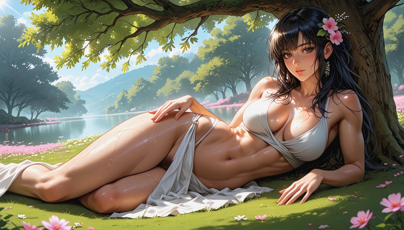 Sexy, Laying On Her Side, Brown Eyes AI Porn